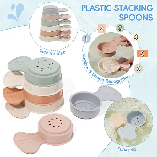 Miniatura 4 de Juguetes de Baño para Bebés para Niños de 1 a 3 años, Juego de 16 Piezas de Juguetes de Baño para Niños Pequeños de 2 a 4 años, Barcos y Cucharas