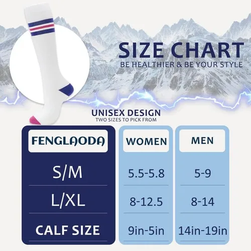 Miniatura 5 de fenglaoda 8 pares de calcetines de compresión para hombres y mujeres de 20 a 30 mmHg hasta la rodilla, enfermera, embarazada, correr, médico