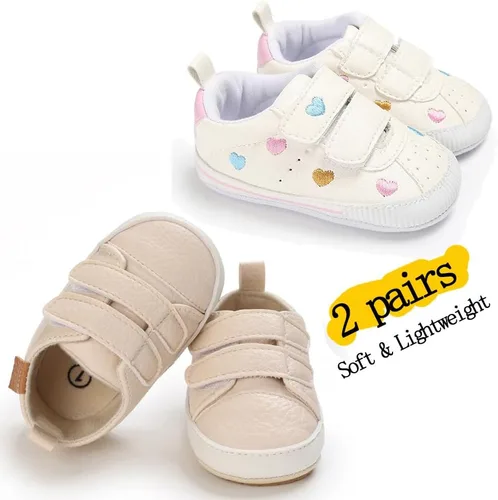 Miniatura 4 de eitwo 2 pares de zapatos de bebé, para niños y niñas, suela de goma antideslizante, unisex, suaves y ligeros, zapatos de cuna para primeros pasos