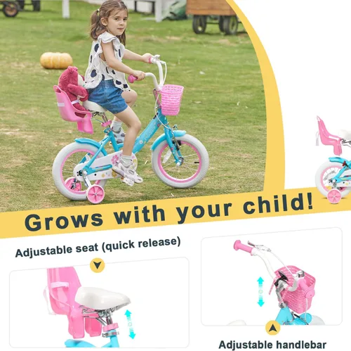 Miniatura 4 de Glerc Maggie Girls Bike, 12-20 Inch Kids Bike for 2-13 Years Old Children, Princess Style Kids Bicycle with Doll-Seat & Basket & Training Wheels
