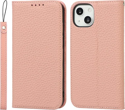 Miniatura 16 de iCoverCase Compatible con iPhone 13 Pro Max, funda magnética de piel auténtica con bloqueo RFID, correa para la muñeca y ranuras para tarjetas, Rojo