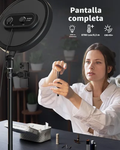 Miniatura 2 de TODI - Anillo de luz grande con soporte de 79 pulgadas, anillo de luz selfie de pantalla completa de 6500K con soporte y soporte para teléfono