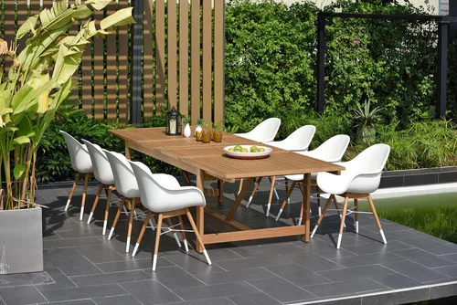 Miniatura 7 de Brampton - Juego de comedor extensible para patio de 9 piezas, madera de eucalipto, ideal para exteriores e interiores