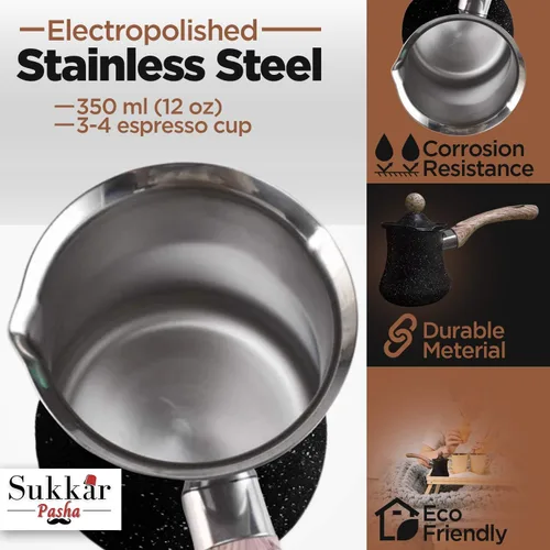 Miniatura 3 de Ibrik - Cafetera turca multiusos de 12 onzas, acero inoxidable resistente a la corrosión y de grado alimenticio (11.8 fl oz)