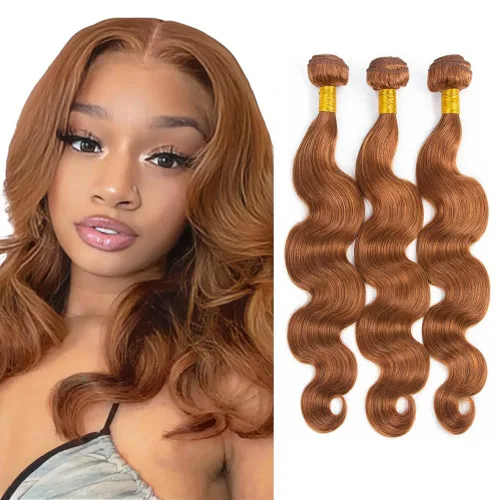 Color 30 paquetes de cabello humano marrón onda del cuerpo paquetes 8 10 12 pulgadas brasileño virgen Remy extensiones de cabello humano doble trama