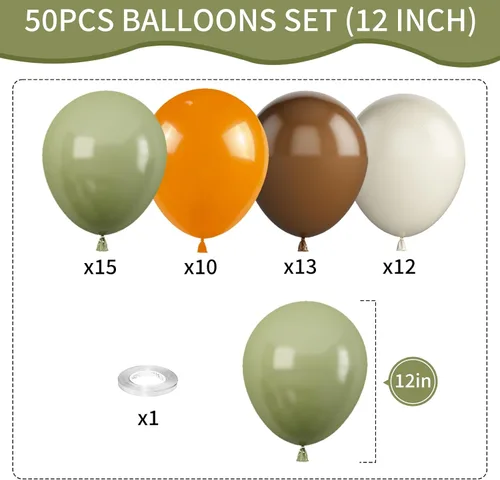 Miniatura 2 de Globos verde salvia y naranja, 12 pulgadas, globos verdes, marrones, naranjas, verde oliva, marrones, beige, globos de la jungla, safari, bosque