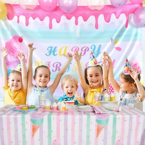 Miniatura 7 de WERNNSAI Mantel rectangular desechable de plástico para fiestas de helados, 2 unidades de 54 x 108 pulgadas, suministros para fiestas temáticas