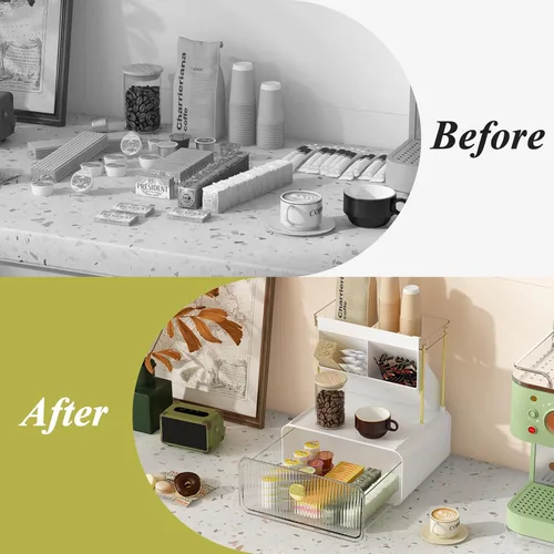 Miniatura 3 de FOLLOWIN Organizador de mostrador de baño con cajón, organizador para la parte superior de la cómoda con soporte para brochas de maquillaje, estante