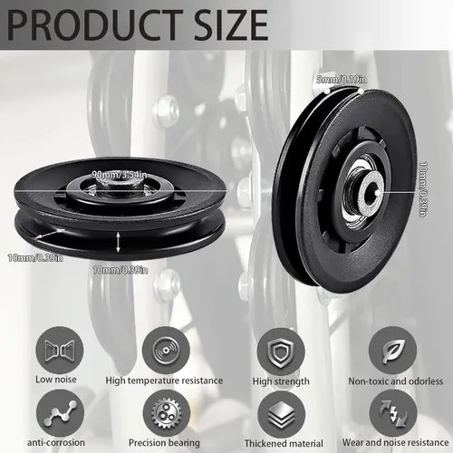 Miniatura 4 de 8 piezas de repuesto de rueda de polea de rodamiento de nailon de 3.5 pulgadas para equipo de gimnasio, máquina de cable universal a prueba