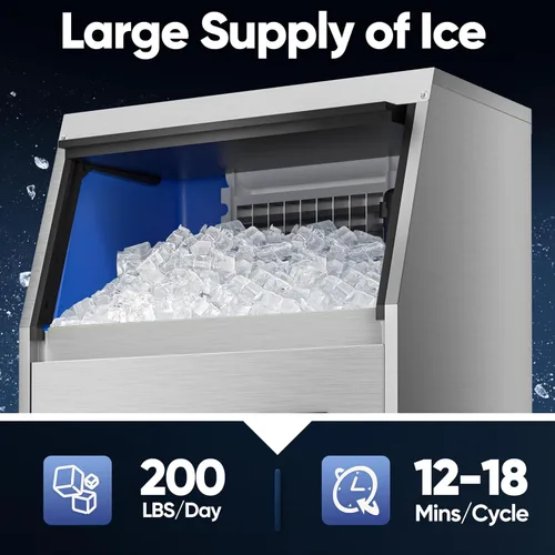 Miniatura 3 de Coolski - Máquina de hielo comercial, 200 libras/24 horas, para debajo del mostrador, con almacenamiento de hielo de 35 libras, máquina de hielo