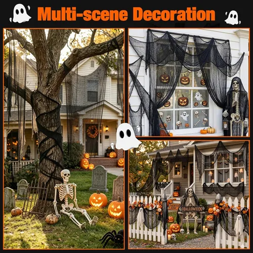 Miniatura 6 de Halatool 6 Pack Creepy Cloth 30x72 Inch, Black Cheesecloth Gauze for Halloween Haunted House Decorations, Spooky Outdoor Yard Window Porch Tree