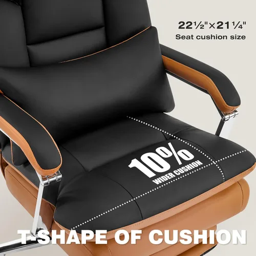 Miniatura 6 de Furniliving Silla de oficina grande y alta, 500 libras, silla de oficina ejecutiva de cuero con reposapiés, asiento ancho reclinable con soporte