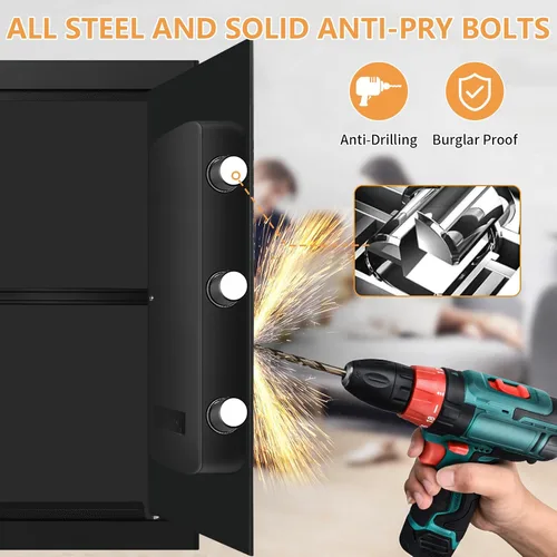Miniatura 4 de Caja de seguridad grande de 3.3 pies cúbicos para uso doméstico a prueba de fuego y agua, caja de seguridad digital con llave y combinación, cajas