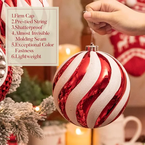 Miniatura 5 de Valery Madelyn Juego de adornos de árbol de Navidad extra grandes de 5.9 pulgadas, 4 unidades, color rojo y blanco, inastillables, adornos colgantes