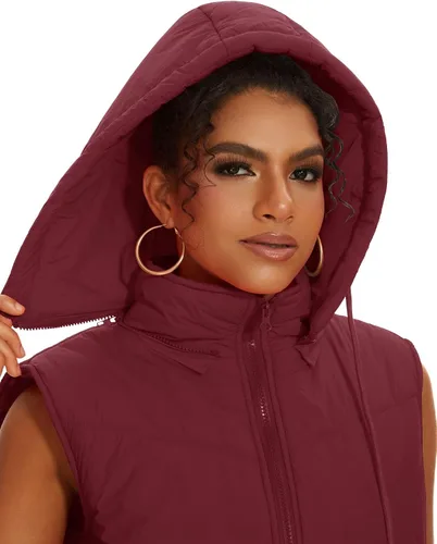 Miniatura 5 de Micoson Chalecos acolchados para mujer, de invierno, sin mangas, con capucha, con cremallera, cuello alto, con bolsillo, ajuste holgado