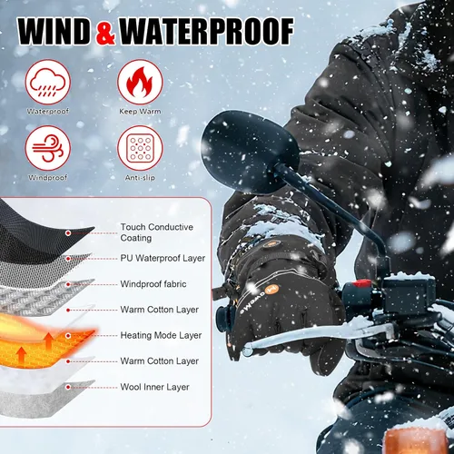 Miniatura 5 de Guantes térmicos recargables para hombres y mujeres, guantes térmicos eléctricos de 7.4 V, guantes de esquí impermeables y resistentes al viento