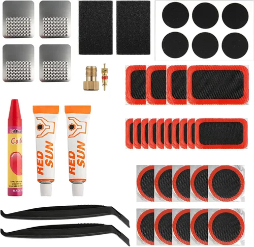 Kit de reparación de neumáticos de bicicleta, kit de parche de tubo de bicicleta de 101 piezas con parches de vulcanización y pegamento de