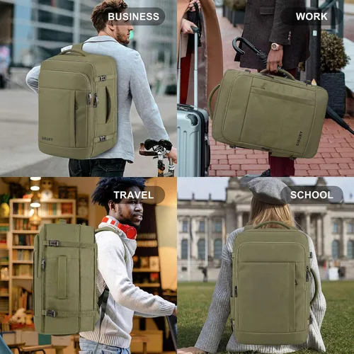 Miniatura 6 de Gieury Mochila de viaje, mochila extragrande expandible de 50 litros para hombres y mujeres, mochila de transporte para aviones, artículos Verde