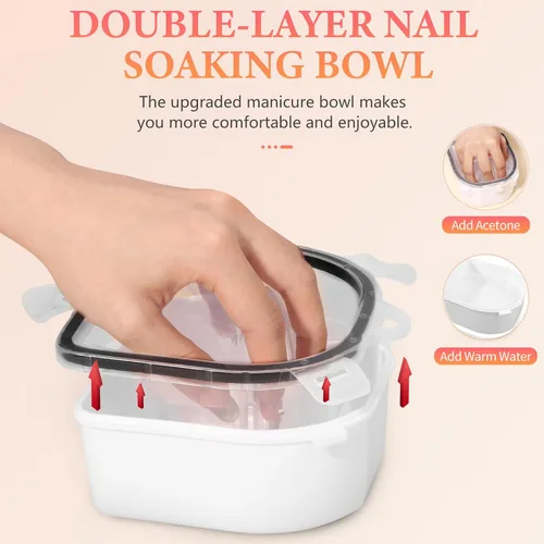 Miniatura 3 de Cuenco para remojar uñas, remojar esmalte de gel para remojar el polvo de inmersión para manos, acetona, cuenco de manicura con pelador de cutículas