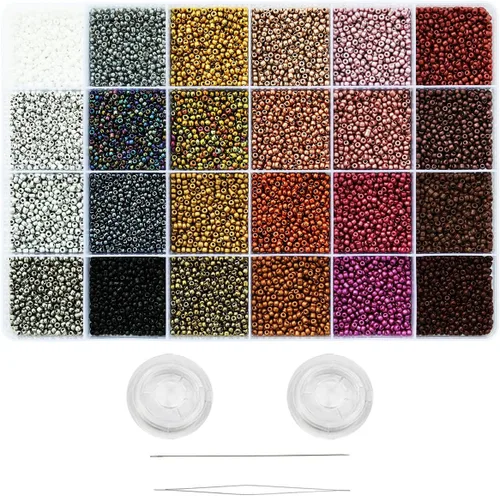 Miniatura 8 de 12/0 cuentas de semillas de vidrio alrededor de 15600 piezas, 24 colores de 0.079 pulgadas, kit de cuentas de semillas sueltas para hacer pulseras