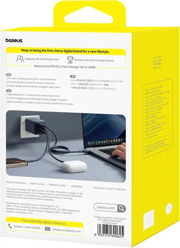 Miniatura 8 de Baseus Bloque de cargador USB C de 100W, cargador de pared compacto plegable PPS de 3 puertos, adaptador de corriente de carga rápida para MacBook
