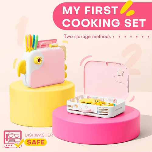 Miniatura 2 de Juego de cocina para niña pequeña con caja de almacenamiento - Juego de cocina rosa para niñas, material PP seguro, herramientas de cocina