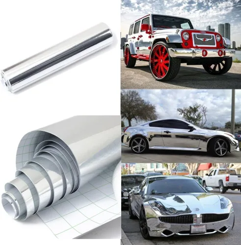 Miniatura 5 de Lámina de vinilo autoadhesiva cromada plateada para coche, 12 x 78 pulgadas