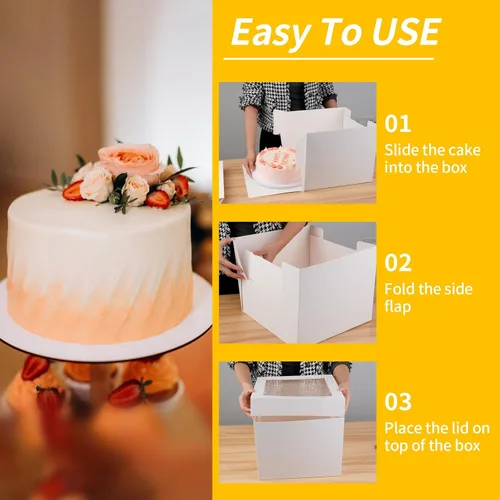 Miniatura 3 de WINKIO Paquete de 4 cajas para pasteles, contenedor desechable de transporte de pasteles, cajas blancas para panadería con ventana grande