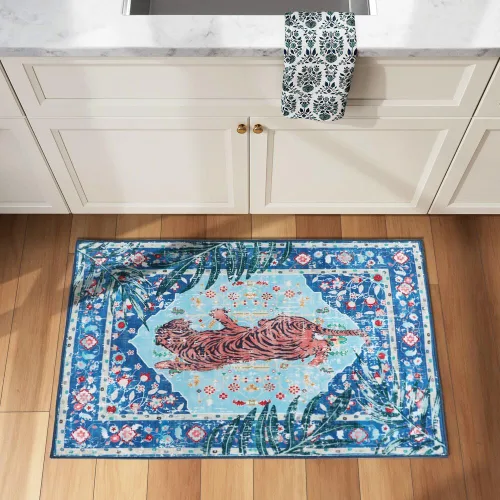 Miniatura 7 de Alfombra de leopardo de 2 x 3 pies para sala de estar, alfombra estética vintage de animales para habitación de niñas, guardería, dormitorio, Azul