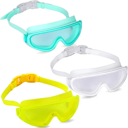 Miniatura 9 de Theuzi Paquete de 3 gafas de natación para niños, gafas de natación con lente de visión amplia de una pieza de 3 a 15 años