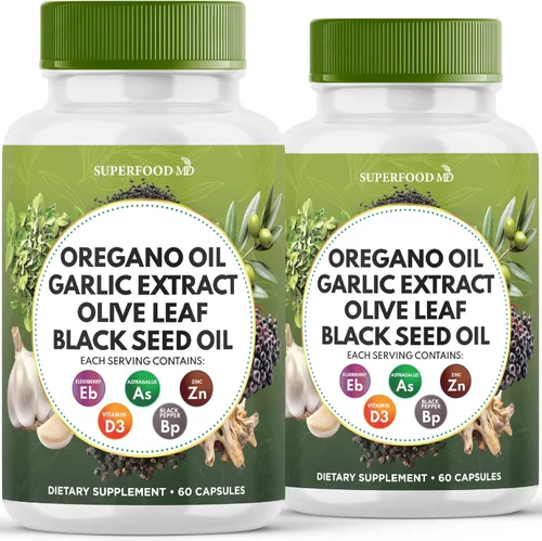 Miniatura 3 de Superfood MD Aceite de orégano Extracto de ajo, hoja de olivo, aceite de semilla negra, astrágalo, para mujeres y hombres, 60