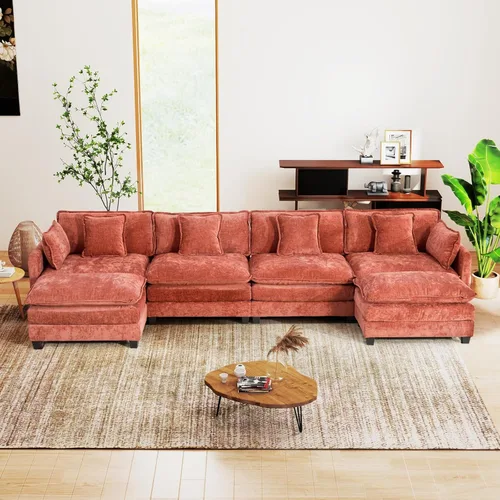 Miniatura 87 de Sofá seccional modular convertible de 76.7", sofás de dos plazas de chenilla con asiento profundo y cojines tipo loveseat para sala de estar, Beige