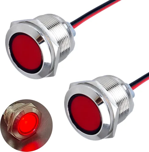 Miniatura 11 de 2 piezas de luz indicadora de metal de 16 mm, 110-220 V CA, 20 mA, impermeable IP67, lámpara piloto LED de cabeza plana con orificio de montaje