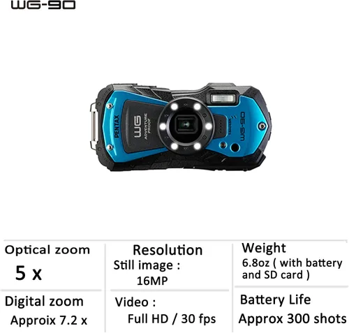 Miniatura 5 de PENTAX WG-90 Cámara impermeable azul, a prueba de golpes, a prueba de polvo, a prueba de congelación, anillo de luz integrada de 6 LED