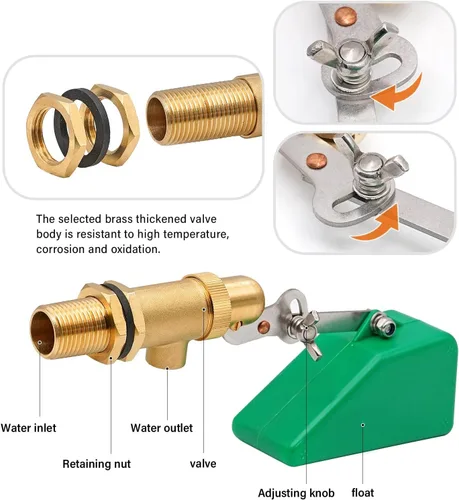Miniatura 6 de Válvula de flotador de latón para tanque de agua, válvula de bola de flotador de llenado automático de 1/2 pulgada para ganado, interruptor