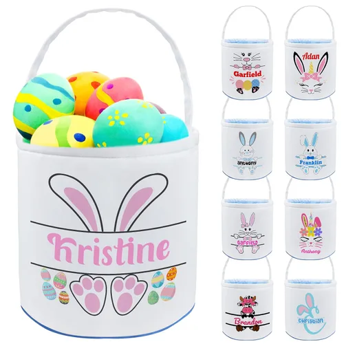 Miniatura 10 de Cesta de Pascua personalizada con nombre, bolsas de lona personalizadas para niños, cestas de Pascua para bebés, niños y niñas, color azul