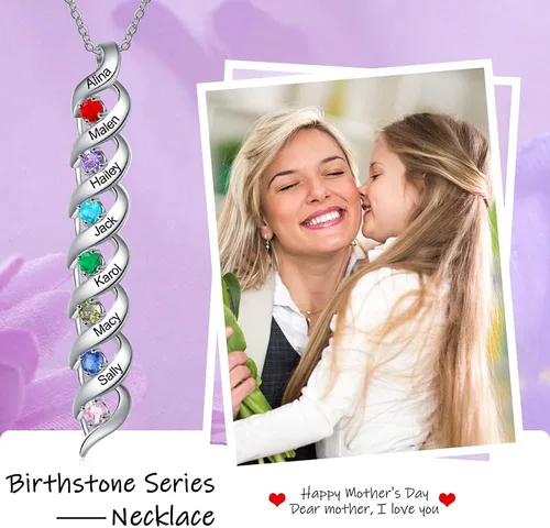 Miniatura 35 de Gemszoo Personalized Twisted Name Necklace with Simulated Birthstones Mother Daughter Pendant Gifts for Women Mom Grandma