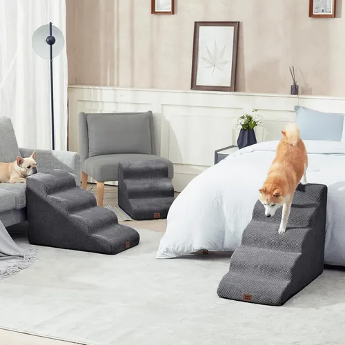 Miniatura 8 de EHEYCIGA Escalones Curvos para Perros para Camas Altas de 57.97 cm de Altura, 5 Escalones para Perros Pequeños y Gatos, Escalones para Mascotas