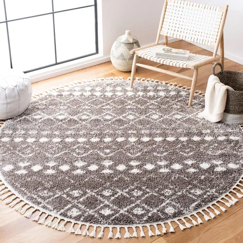 Miniatura 7 de SAFAVIEH Berber Fringe Shag Collection - Alfombra decorativa de 2 pies 2 pulgadas x 4 pies, color crema y gris oscuro, diseño que no desprende