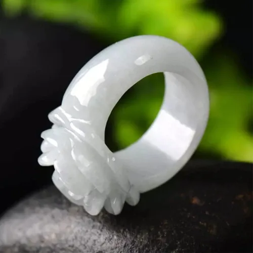 Miniatura 2 de Anillo de jade blanco natural, anillo de jade tallado a mano, piedra de jade transparente, anillo de cola para mujer, anillo de eternidad que puede