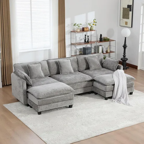 Miniatura 38 de Sofá modular negro de 111.5 pulgadas, sofás seccionales grandes de 3 plazas para sala de estar, sofá nube de tela de felpilla de gran