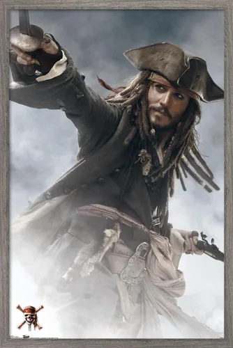 Trends International Disney Pirates of the Caribbean: At World's End - Póster de pared de Jack Sparrow, 14.725 x 22.375 pulgadas, versión enmarcada