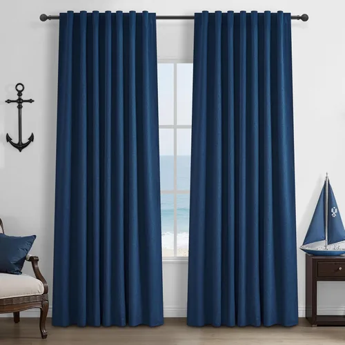 Miniatura 34 de Cortinas opacas extraanchas, 2 paneles para puertas corredizas de vidrio, moderna mezcla de lino plisado pesado, piso a techo, ventanas grandes, 70
