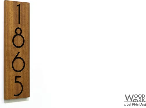 Miniatura 2 de Modern Hotel - Apartment Door Sign Vertical - Solid Wood African Teak Iroko with Laser Engraving - Wall mounted Room Number - Art Deco Font