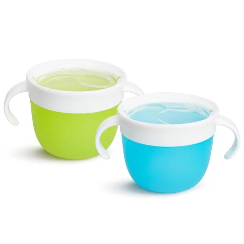 Munchkin Snack Catcher - Tazas para aperitivos para niños pequeños, sin derrames, paquete de 2 recipientes, azul/verde