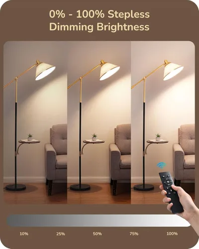 Miniatura 5 de EDISHINE - Lámpara de pie de arco de 68" con mesa, lámpara de pie vintage para sala de estar con bandeja, altura ajustable, bombilla LED de 5