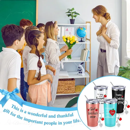 Miniatura 4 de Yinder Regalos de graduación para profesores, juego de 4 vasos de acero inoxidable con llaveros, tazas aisladas de 12 onzas para profesores, regalos