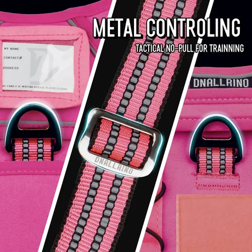 Miniatura 8 de Arnés táctico para perros medianos y grandes, color rosa, ajustable, sin tirones, con asa, chaleco reflectante resistente, talla S