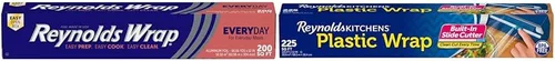 Reynolds Envoltura de papel de aluminio de 200 pies cuadrados + envoltura de plástico de corte rápido Reynolds Kitchens, paquete de 225 pies