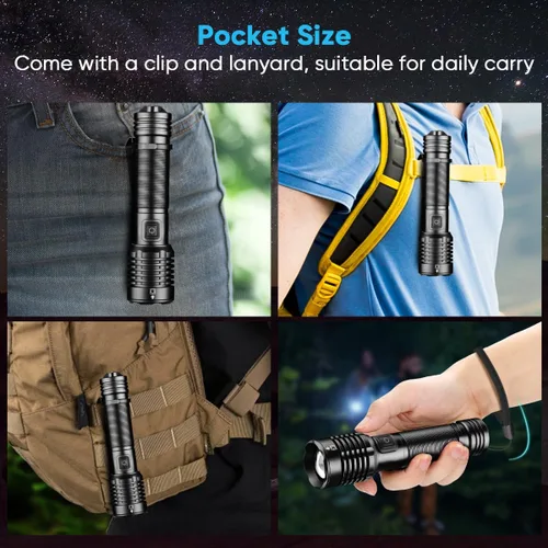 Miniatura 6 de NAKCNM 2 Pack High Lumens LED Flashlight, Rechargeable Super Bright Torch with Adjustable Focus, USB-C Charging, Small Pocket-Sized Flashlight for